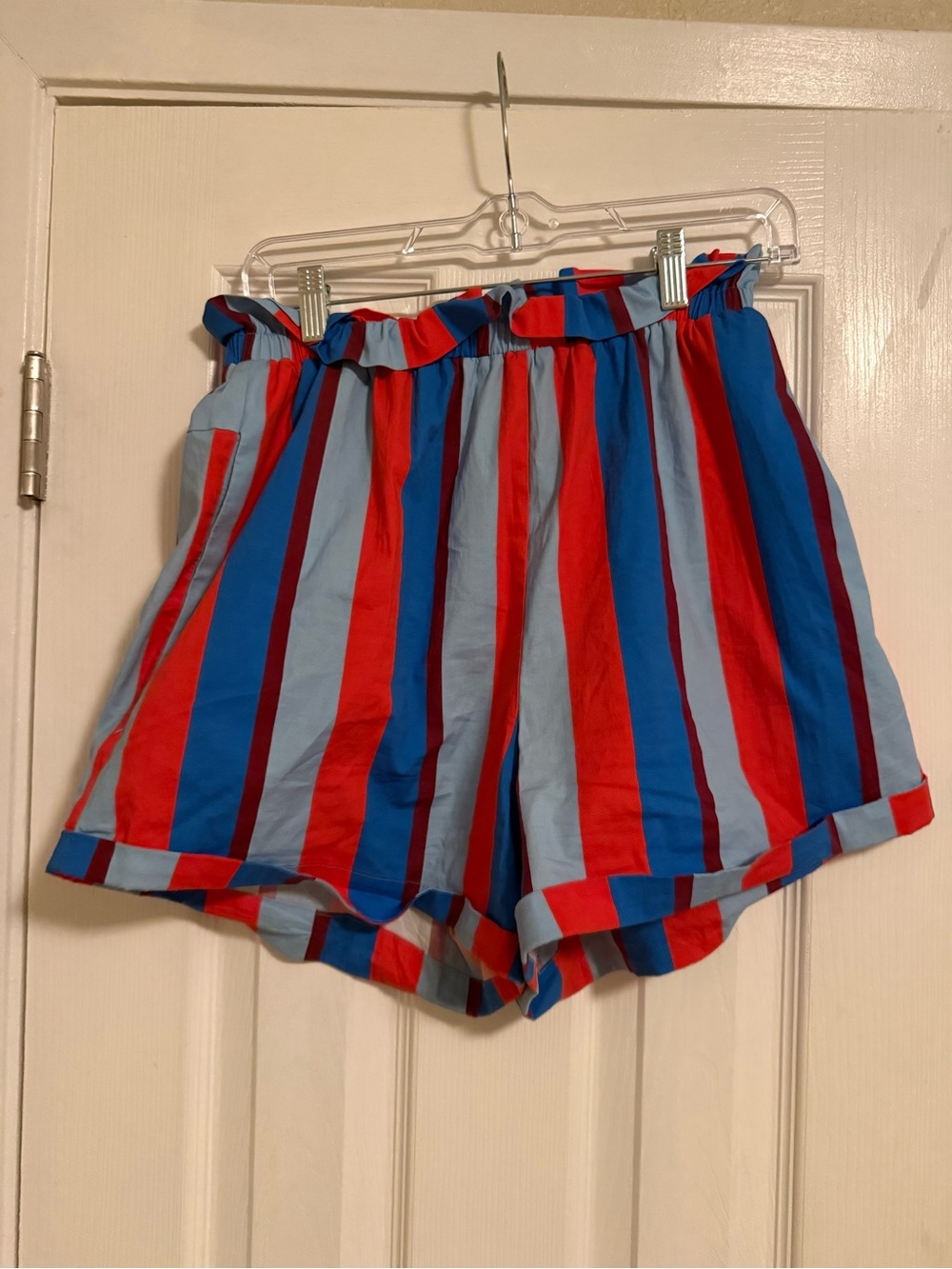 Farm Rio x Anthropologie Paperbag High Waist Blue Red Striped Shorts Size M - Picture 3 of 5